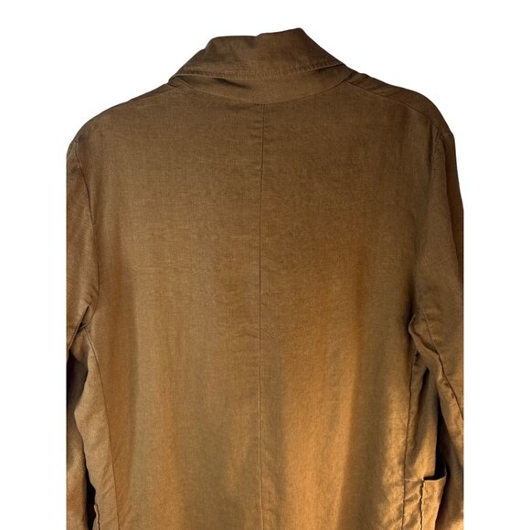 ZARA Womens Medium Double-Breasted Linen Coat Gold Brown - Picture 11 of 15